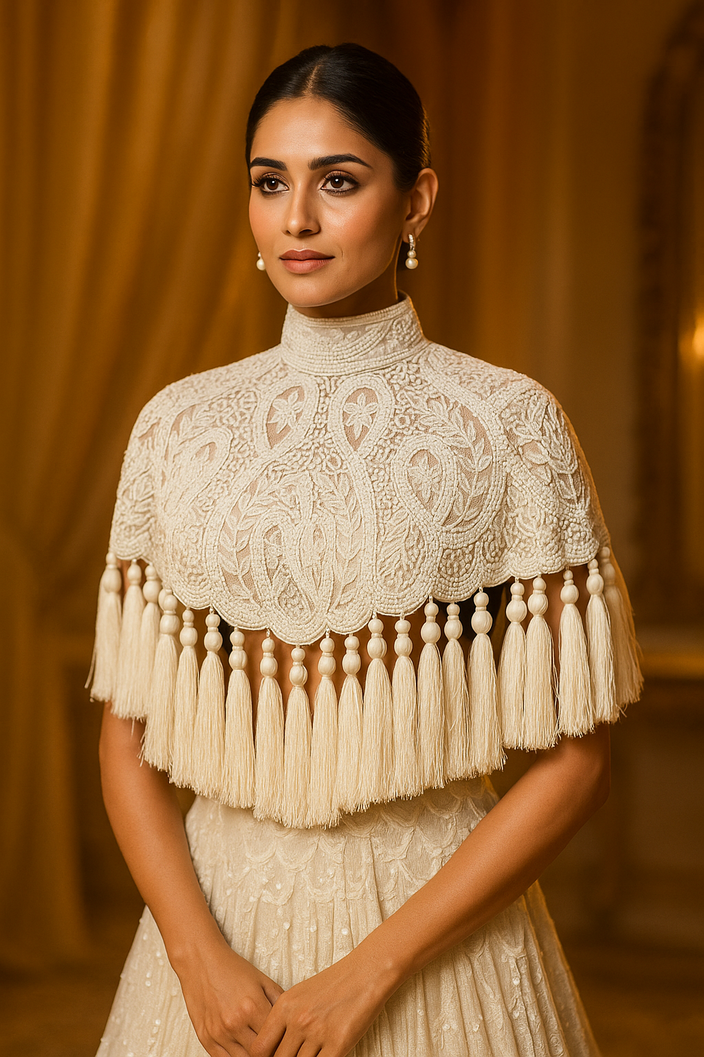 Designer White Beaded Cape Poncho for Party Wear– PAAIE