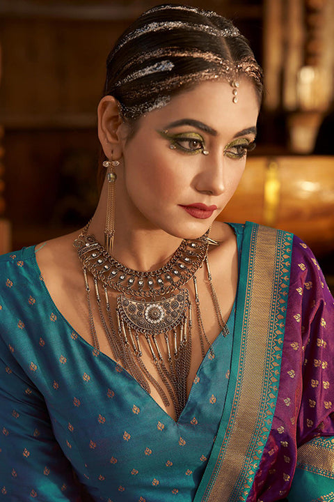 Purple & Blue Color Party Wear Banarasi Silk Saree (D709)