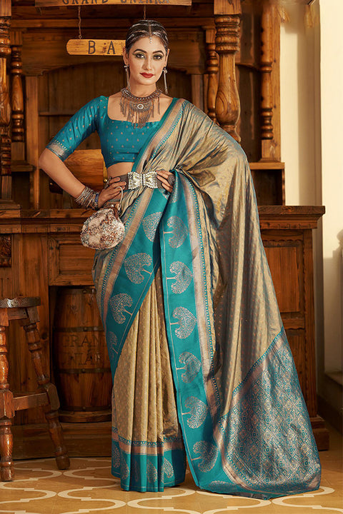 Golden & Green Color Party Wear Banarasi Silk Saree (D710)