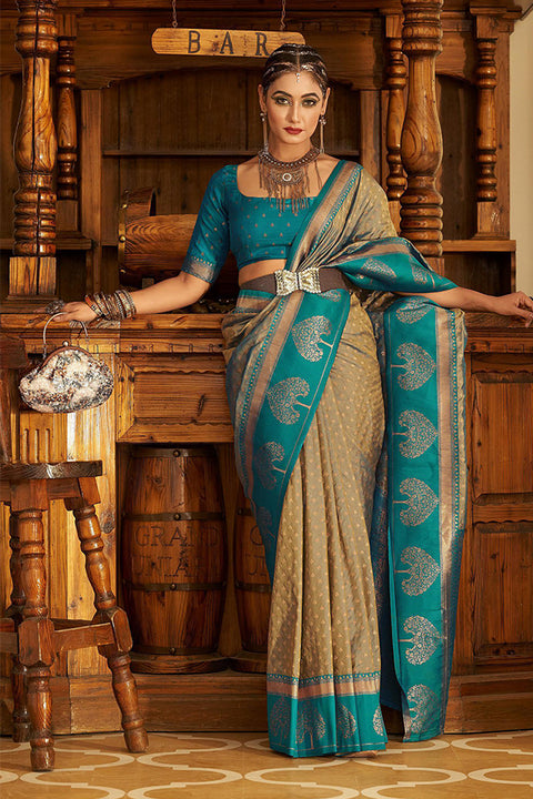 Golden & Green Color Party Wear Banarasi Silk Saree (D710)