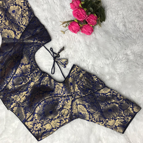 Navy Blue Color Designer Brocade Silk Blouse For Wedding & Party Wear For Women (D1490)