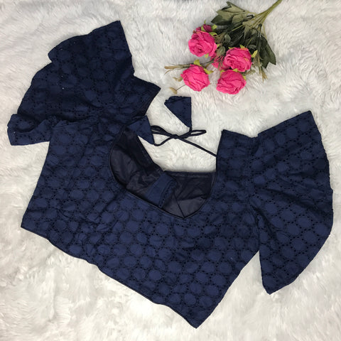 Navy Blue Color Designer Hakoba Cotton Blouse For Casual & Party Wear For Women (D1498)