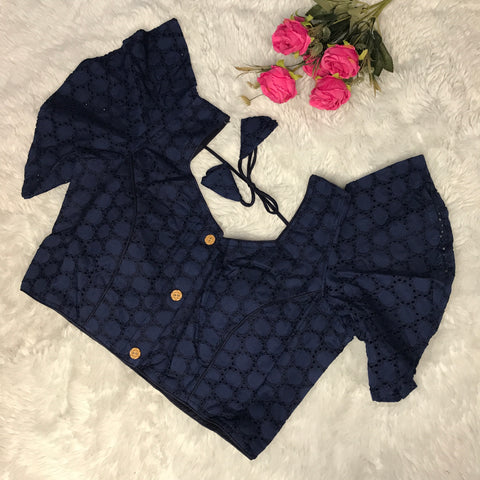 Navy Blue Color Designer Hakoba Cotton Blouse For Casual & Party Wear For Women (D1498)