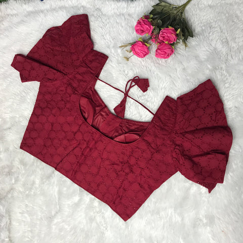Maroon Color Designer Hakoba Cotton Blouse For Casual & Party Wear For Women (D1500)