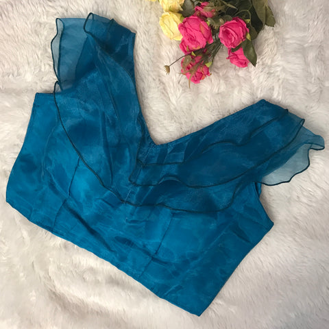 Teal Blue Color Fancy Frill Blouse in Organza For Party Wear (D1505)