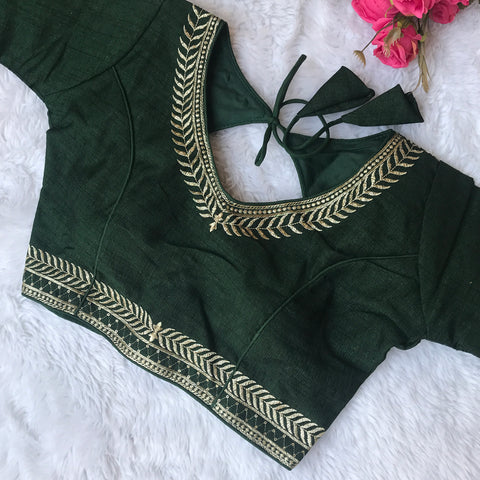 Designer Green Color Silk Embroidered & Sequins Work Blouse For Wedding & Party Wear (D1523)