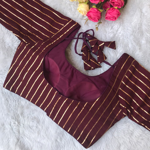 Purple Color Striped Silk Cotton Blouse For Wedding & Party Wear (Design 1533)