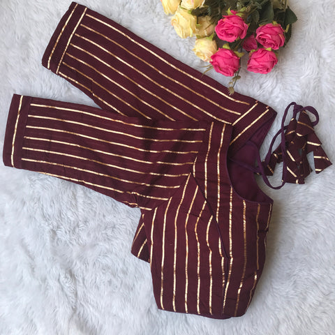 Purple Color Striped Silk Cotton Blouse For Wedding & Party Wear (Design 1533)