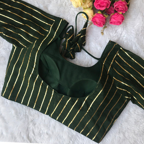 Dark Green Color Striped Silk Cotton Blouse For Wedding & Party Wear (Design 1536)