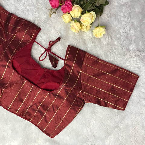 Maroon Color Striped Silk Cotton Blouse For Wedding & Party Wear (Design 1543)