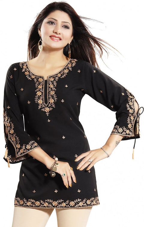 Black Faux Crepe Kurti