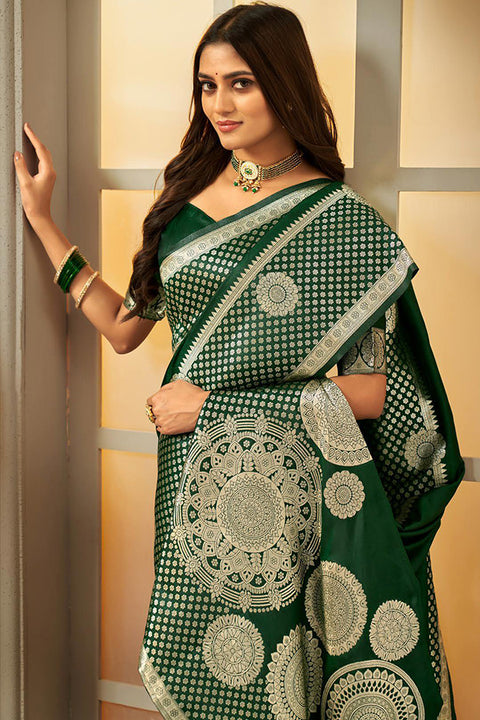 Dark Green Color Party Wear Weaving Soft Banarasi Silk Saree (D703)