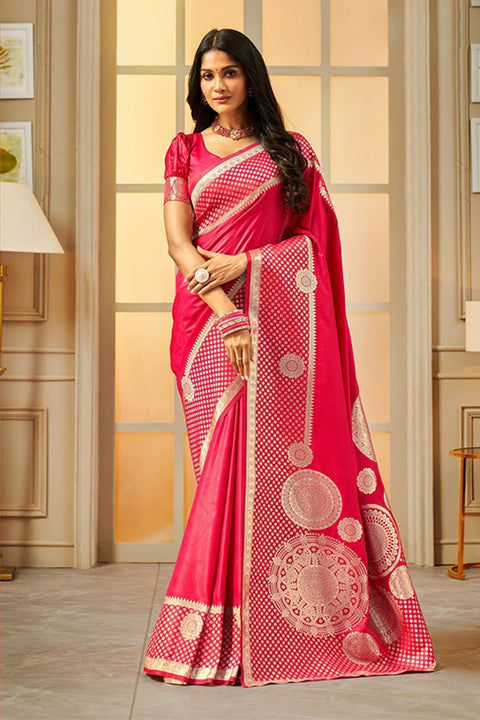 Pink Color Party Wear Weaving Soft Banarasi Silk Saree (D704)