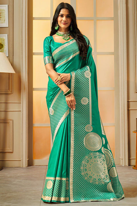Teal Green Color Party Wear Weaving Soft Banarasi Silk Saree (D706)