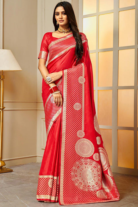 Red Color Party Wear Weaving Soft Banarasi Silk Saree (D707)
