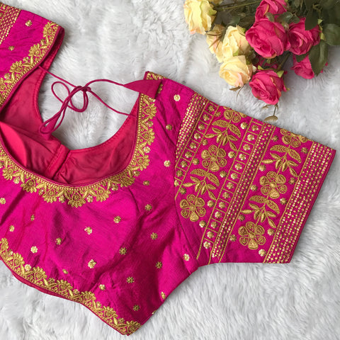 Designer Magenta Color Silk Embroidered Blouse For Wedding & Party Wear (D1603)