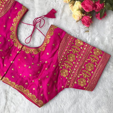 Designer Magenta Color Silk Embroidered Blouse For Wedding & Party Wear (D1603)
