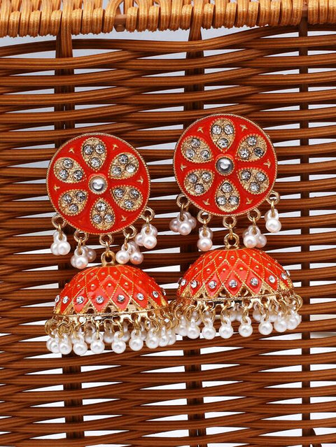 Traditional Golden Jhumki with Pearls & Crystals (E897)