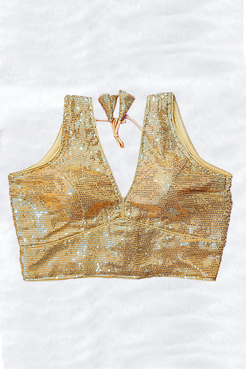 Golden Colored Designer Georgette Sequins Blouse For Party Wear (D1683)