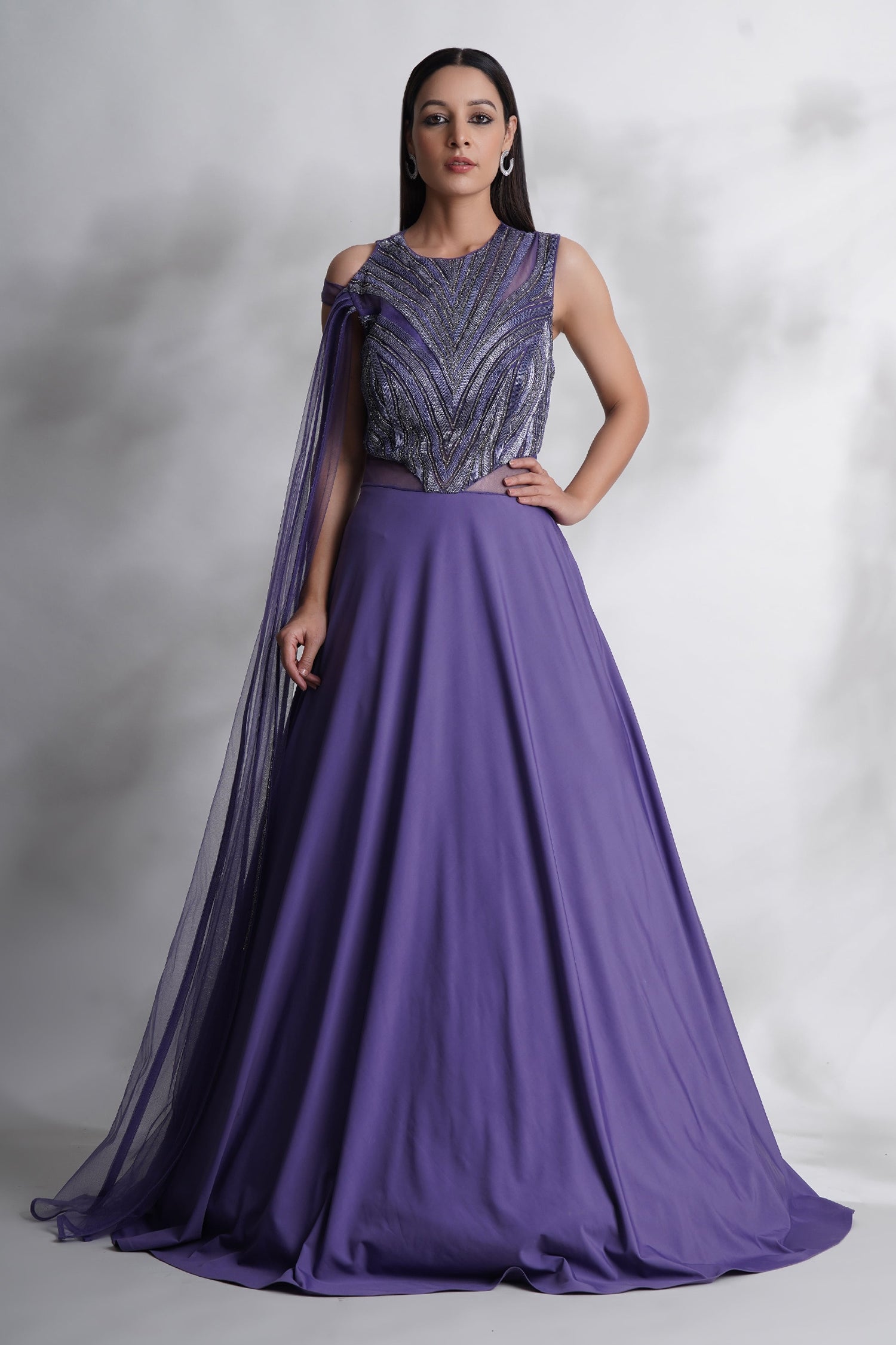 calla lily formals & prom dresses Round Neck Indo-Western Gown L