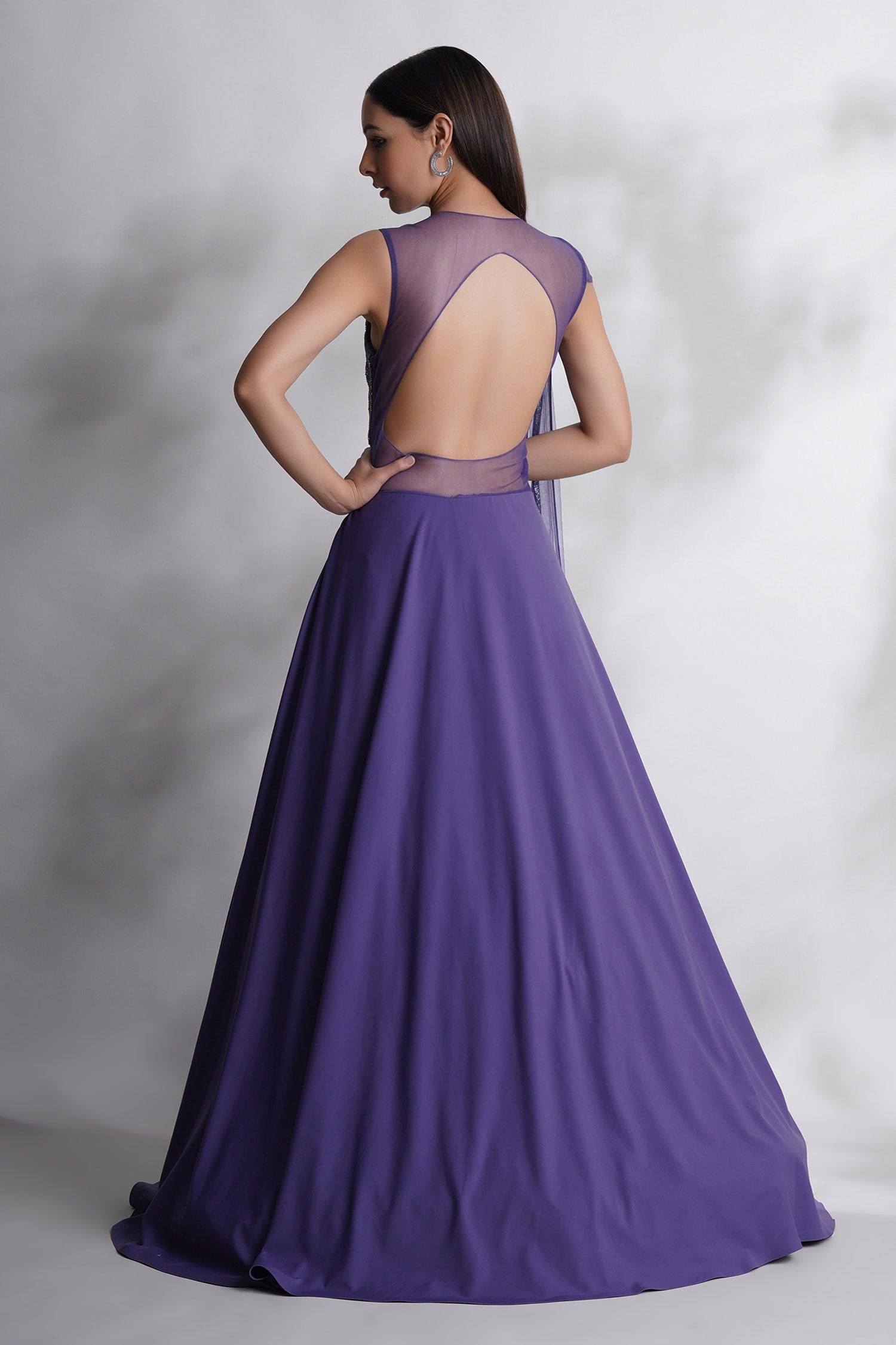 calla lily formals & prom dresses Light Grey Sequins Embroidered Tissue Indo-Western Gown – Rim Zim Fashion main image 0