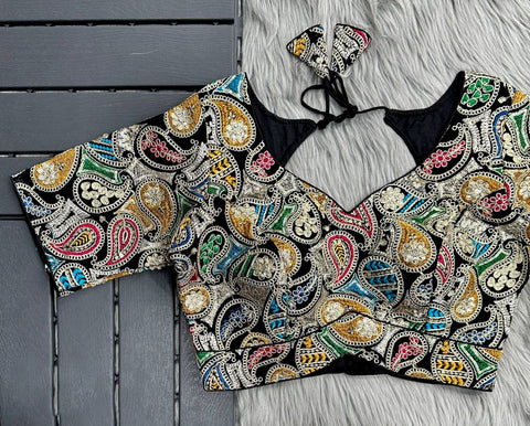 Black Colored Designer Georgette Sequins & Zari Work Blouse For Party Wear (D1722)
