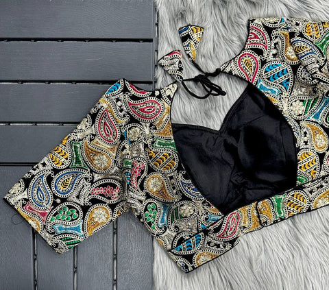 Black Colored Designer Georgette Sequins & Zari Work Blouse For Party Wear (D1722)