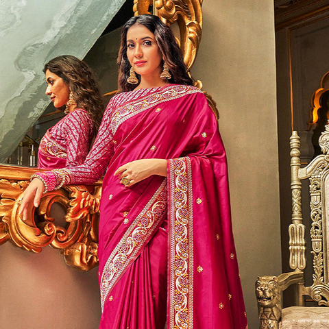 Delightful Mahroon Color Party Wear Banarasi Silk Designer Saree