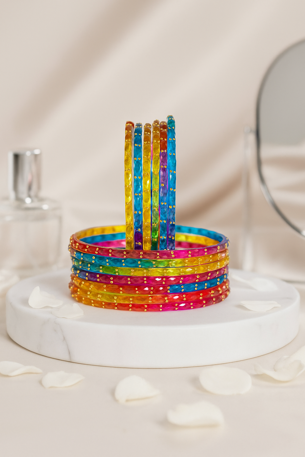 Blue Multi Crystal Glass Bangles - Set of 12– PAAIE