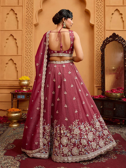 Rose gold Tissue Fabric Sequins Embroidery Lehenga & Blouse With Dupatta (D887)