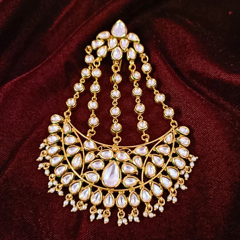 Designer Gold Plated Royal Kundan Jhumar Passa for Bridal (D15)