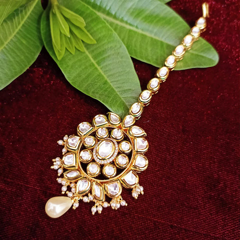 Designer Gold Plated Royal Kundan Mangtikka for Bridal (D25)