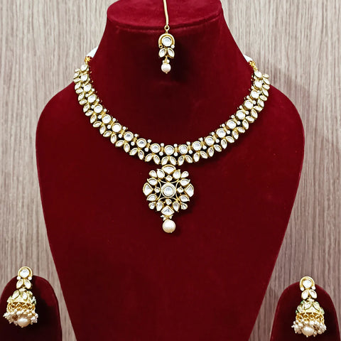 Designer Gold Plated Royal Kundan Necklace with Earrings (D234)