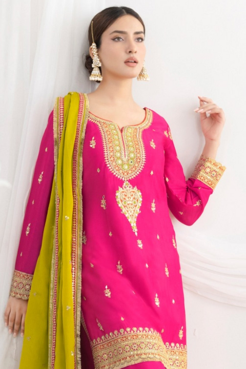 Traditional Chinon Suit With Farsi Salwar For Party Wear (D1680)