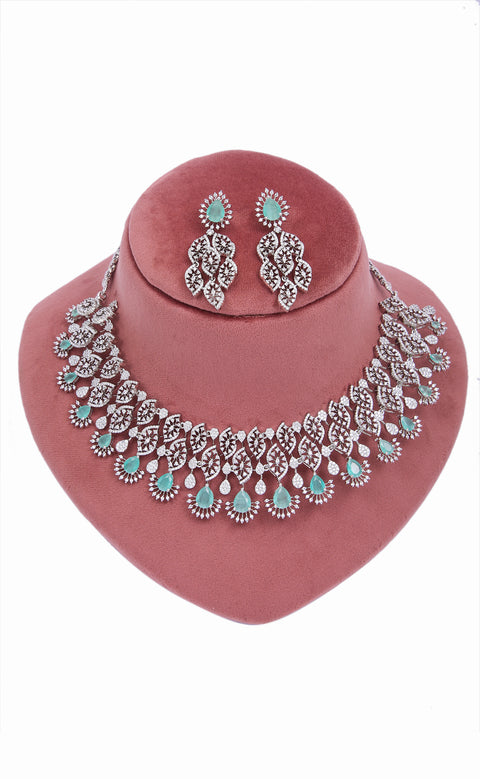 American Diamond Silver Plated Necklace with Earrings (D1146)