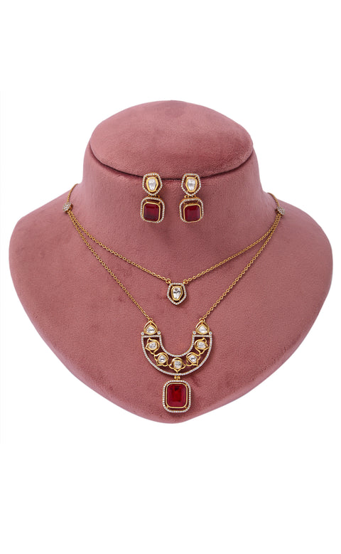 Designer Gold Plated Royal Kundan Pendant Set (D1228)
