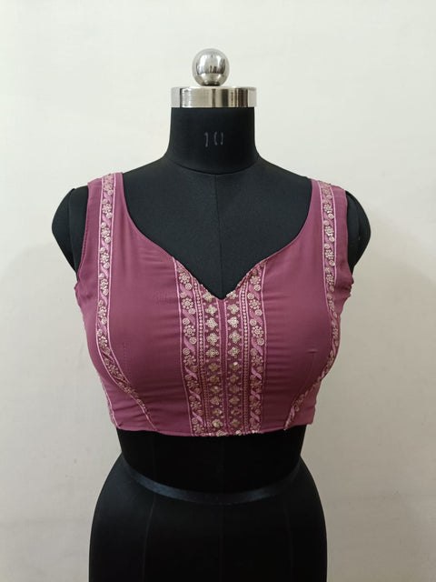 Onion Pink Silk Sequence Thread Work Blouse For Women (D2025)