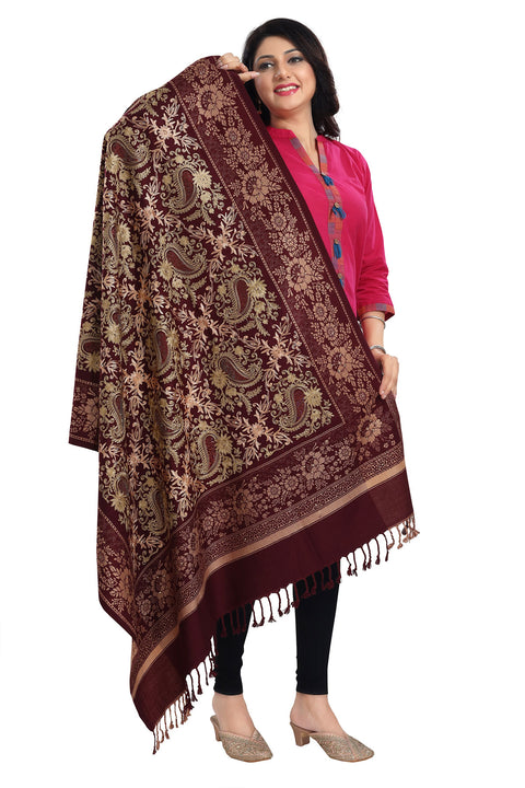 Fashionable Women's Wine Shawl With Embroidery Work For Casual, Party Wear (D38)