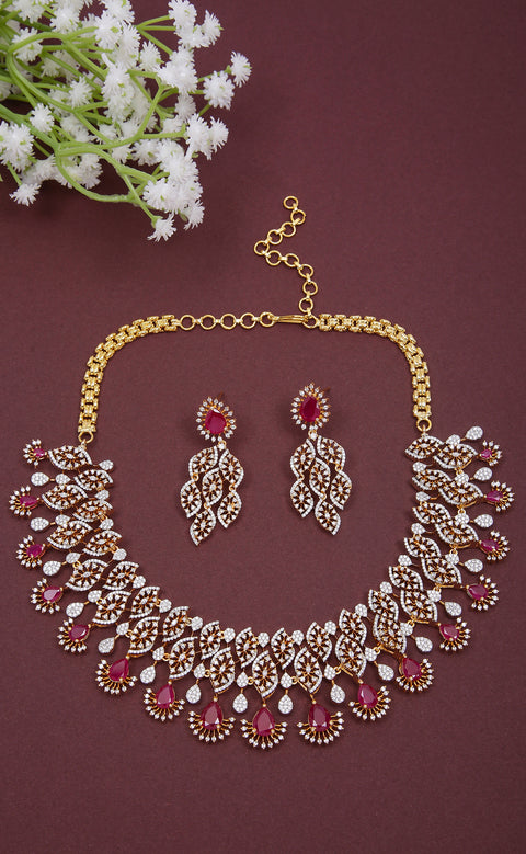 American Diamond Silver Plated Necklace with Earrings (D1146)