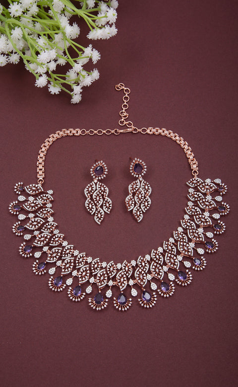 American Diamond Silver Plated Necklace with Earrings (D1146)