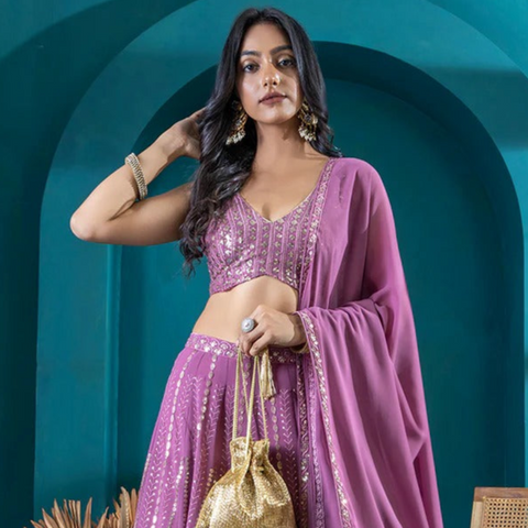 Trendy Pink Georgette Sequins Work Lehenga Choli (D752)