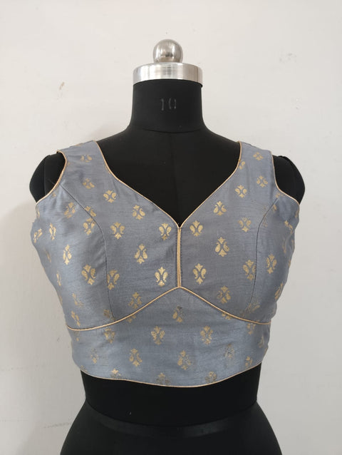 Grey Silk Self Print Blouse For Women (D2029)