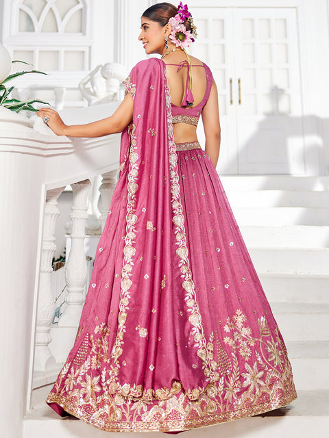 Rose Gold Chiffon Sequins Embroidery Lehenga Choli & Dupatta (D794)