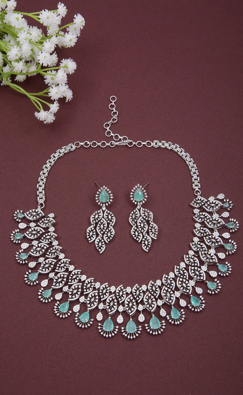 American Diamond Silver Plated Necklace with Earrings (D1146)
