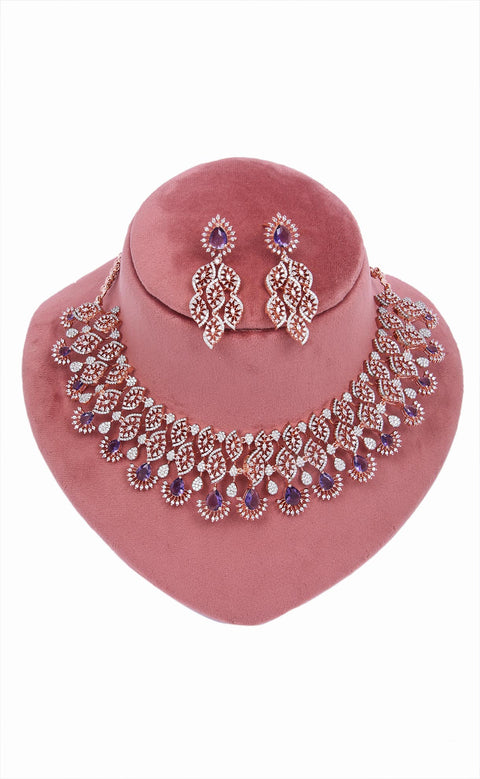 American Diamond Silver Plated Necklace with Earrings (D1146)