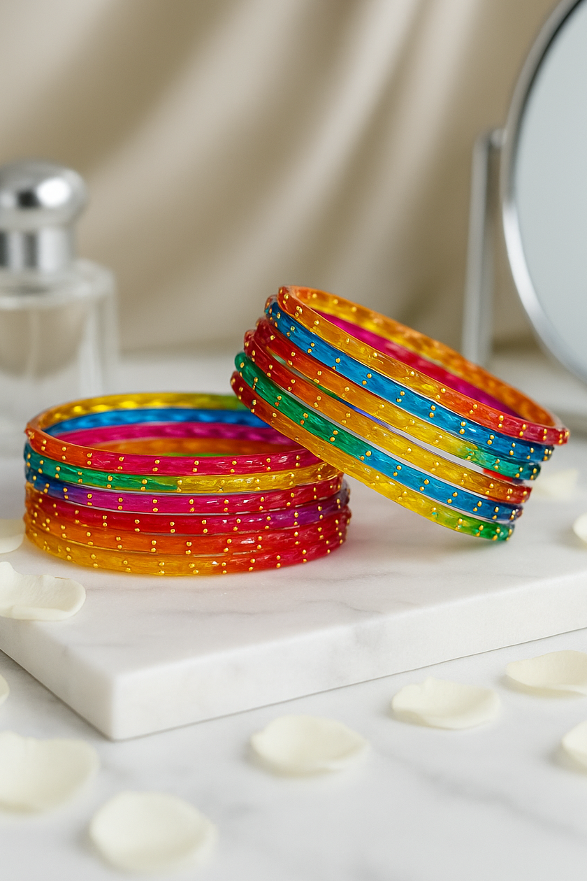 Blue Multi Set of 12 Crystal Studded Glass Bangles for Women Elegant Party Wear Glass Bangles (D63)
