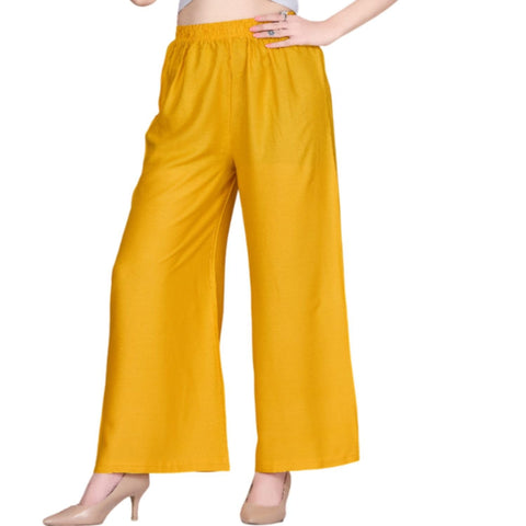 Yellow Rayon Palazzo With Pocket For Women & Girls (D65)