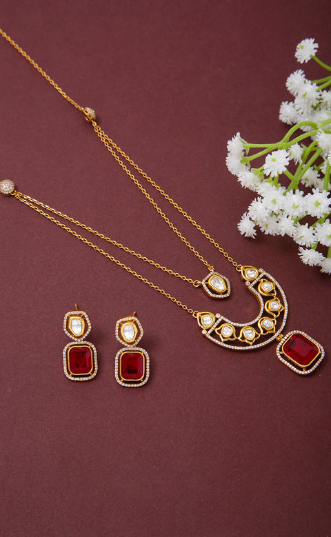 Designer Gold Plated Royal Kundan Pendant Set (D1228)