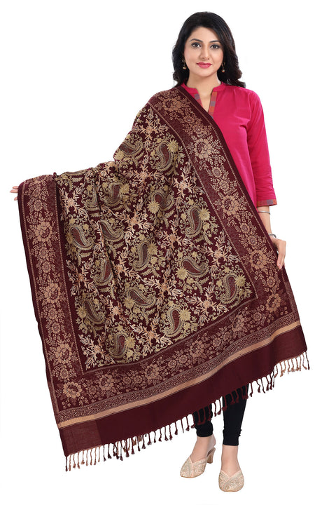 Fashionable Women's Wine Shawl With Embroidery Work For Casual, Party Wear (D38)