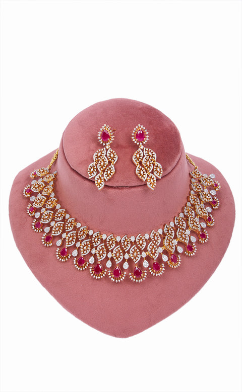 American Diamond Silver Plated Necklace with Earrings (D1146)